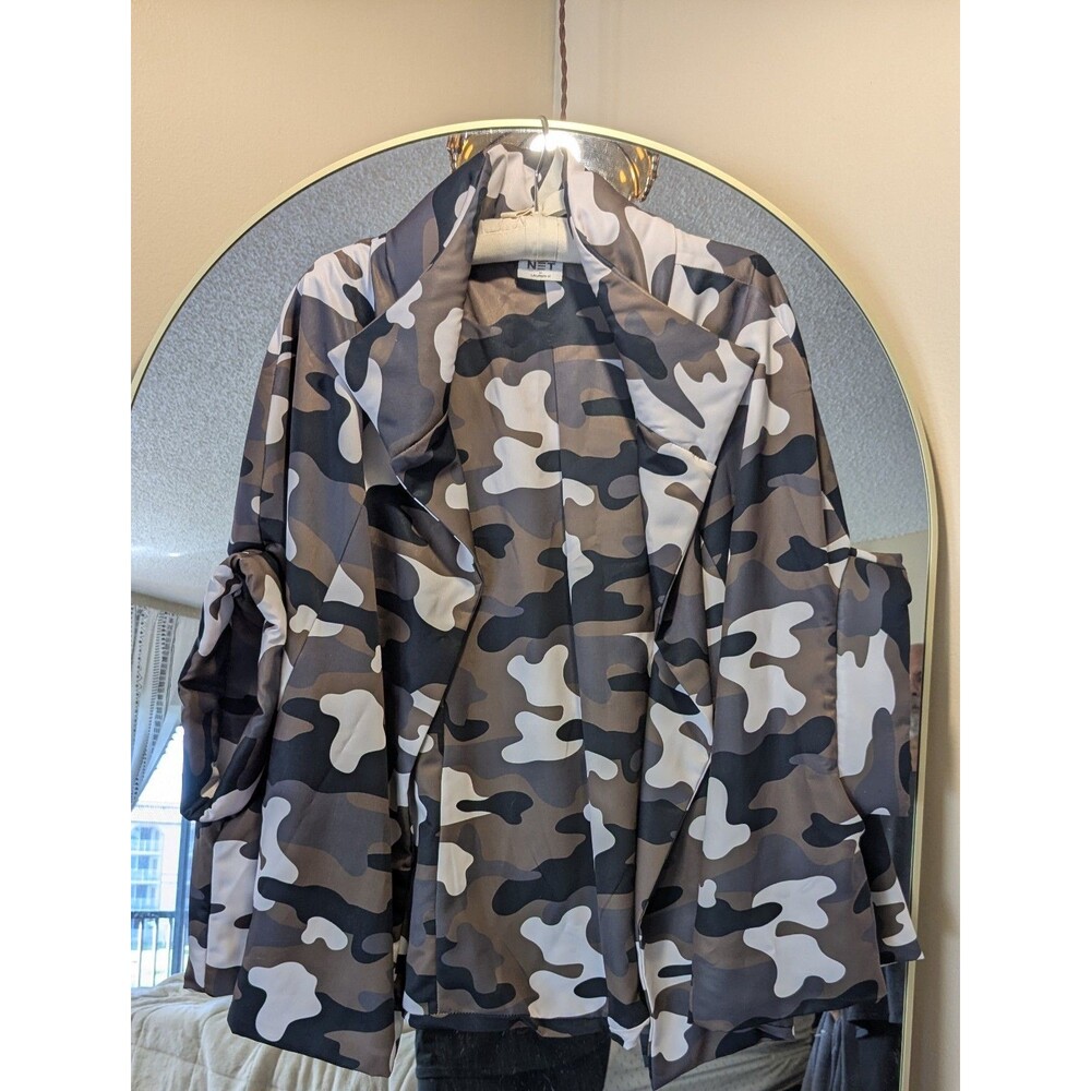 PlaNet by Lauren G NWOT Camouflage Cape Jacket Shawl Collar Button Front Pockets - Picture 2 of 14